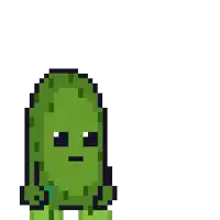 a pixel art drawing of a pickle with a green tongue sticking out