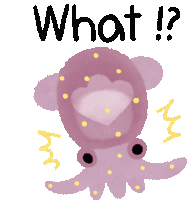 a drawing of a purple octopus with yellow dots and the words what written above it