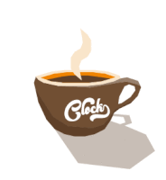 a brown cup of coffee with the word clocks on it