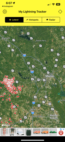 a screenshot of a lightning tracker app on a cell phone