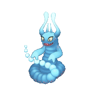 a blue monster with horns and bubbles on its body