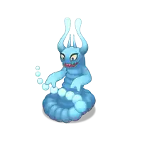 a blue monster with horns and bubbles on its body