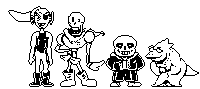 a group of skeletons standing next to each other in a pixel art style .