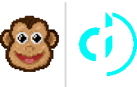 a pixel art of a monkey 's face next to a letter c