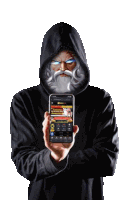 a man with a beard is holding a cell phone