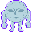 a pixel art drawing of a monster with a face and purple arms and legs .