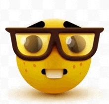 a yellow smiley face wearing glasses and a surprised look on its face .