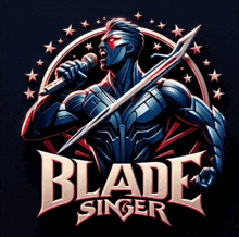 a logo for blade singer shows a man singing into a microphone