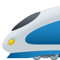 a cartoon drawing of a blue and white train with a yellow headlight