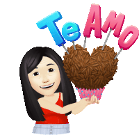 a cartoon of a woman holding a heart shaped cupcake with te amo written above it