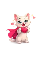 a cartoon cat with a red cape holding a red heart