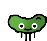 a cartoon drawing of a green pickle with a face and a smile .