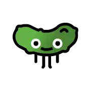 a cartoon drawing of a green pickle with a face and a smile .