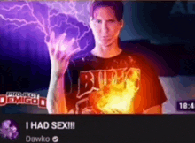 a man in a bulls shirt is holding a fireball