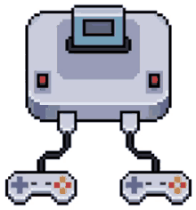 a pixel art illustration of a video game console with two controllers .