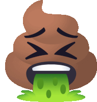 a cartoon illustration of a brown poop with green liquid coming out of it 's mouth