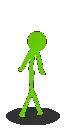 a pixel art drawing of a green stick figure standing on its hind legs .