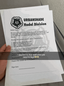 a letter from urbanshade hadal division is being held up