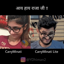 a picture of a woman and a man with carryminati lite written on it