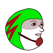 a cartoon drawing of a man wearing a green helmet