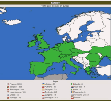 a map of europe showing the number of countries