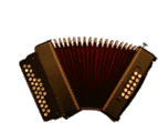 a close up of a red accordion on a white background .