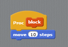 a block with proc block and move 10 steps written on it