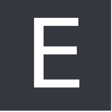 the letter e is written in white on a black background in a square .