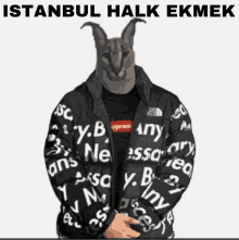 istanbul halk ekmek is wearing a supreme jacket with a cat head .