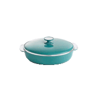 a turquoise pot with a silver handle and lid on a white background