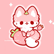 a drawing of a fox with a strawberry on its head