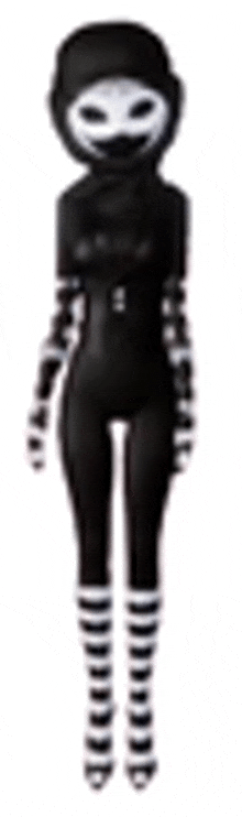 a cartoon character is wearing a black ninja costume and striped tights .