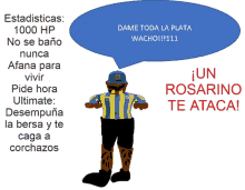 a cartoon of a referee with a speech bubble that says dame toda la plata