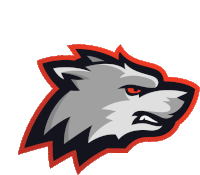 a logo for a sports team shows a wolf 's head with red eyes