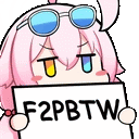 a cartoon girl with pink hair and sunglasses is holding a sign that says f2pbtw .