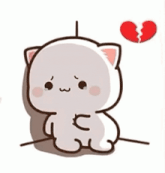 a cute cartoon cat with a broken heart behind it .