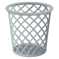 a gray trash can with a checkered pattern is empty