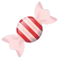 a red and white striped candy wrapped in pink ribbon