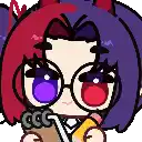 a cartoon character with glasses and purple hair is holding a book and a pencil .