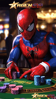 a picture of a spider man playing a game of roulette