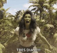 a woman in a white shirt that says i love mexico on it