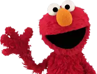 elmo from sesame street is smiling and waving his arm