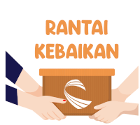 a person holding a box with the words rantai kebaikan on it