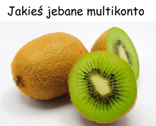 a picture of a kiwi with the words jakies jebane multikonto written above it