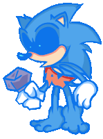 a drawing of a blue sonic holding a purple block