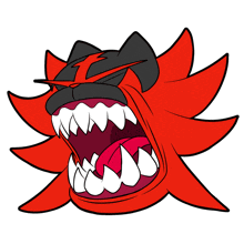 a cartoon drawing of a monster with its mouth open and sharp teeth