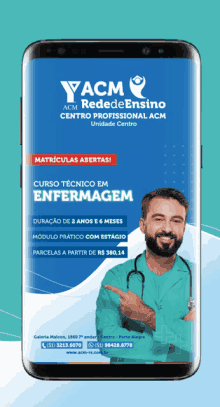 a phone screen with a picture of a doctor pointing