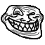 a black and white drawing of a troll face smiling .