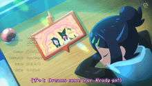 a cartoon of a girl laying down with the words dreams come true ready go