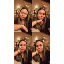 a woman wearing a watch takes a selfie in four different poses